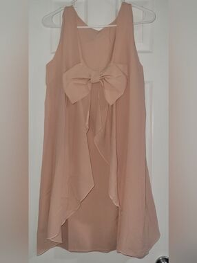 Sleeveless Bow-Front Chiffon Overlay Top - Blush